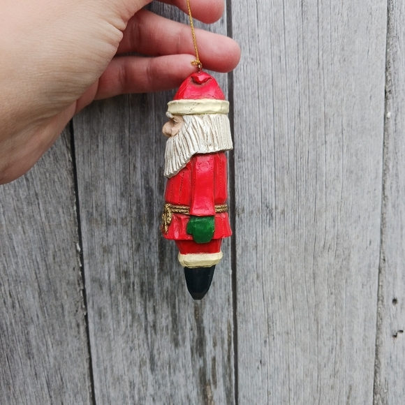 Vintage Enesco Wooden Santa Icicle Christmas Ornament Rustic Decor Hanging - Picture 3 of 6